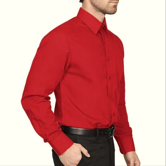 George Men's Solid Red Long Sleeve Button-Down Dress Shirt - Picture 1 of 12
